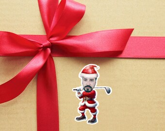 Custom Face Santa Golf Stickers – Santa Present Stickers | From Santa Stickers | Christmas Gift Stickers | Kids Christmas Stickers