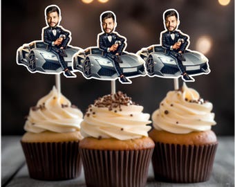 Groom Custom Face cupcake toppers,  Wedding Engagement cupcake toppers, Bride Wedding Gift Bachelorette, Bachelor cupcake toppers