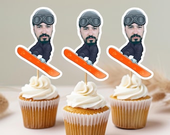 Snowboarder Personalized Face Cupcake Toppers, Winter Snow Birthday, Snowboarding Cupcake Topper, Winter Cupcake Topper, Snow Cupcake Topper