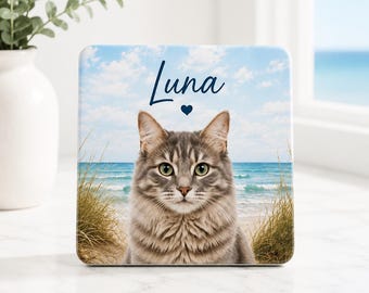 Cat Mom Gift Custom Photo Coaster, Personalized Cat Portrait Gift for Her, Crazy Cat Lady Gift, Funny Cat Mom Birthday Gift, Cat Lover Gift