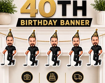 Fore-ty 40th Birthday Golf Banner - Personalized Retirement Party Sign, Funny Golfer Photo Garland, Milestone Birthday Decorations Decor
