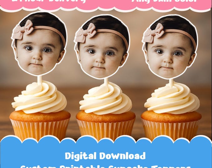 Customized Different Faces Photo Party hat cupcake topper for first milestone birthday photos party hat cupcake decoration face on stick