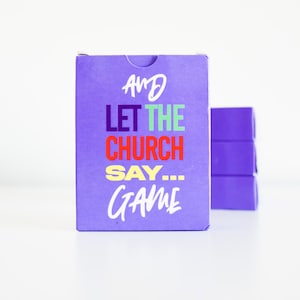 Juego "Y que la Iglesia diga": Un divertido juego de cartas de conversación cristiana con "Amén o lo reprendo". Juego de fiesta para grupos, familias y días festivos.