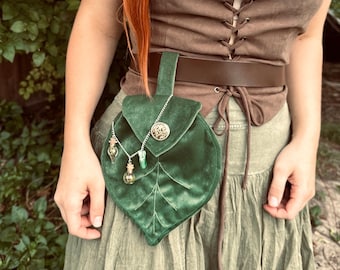 Renfaire Faux Suede Leaf Pouch: Wood Elf Cosplay Belt Bag