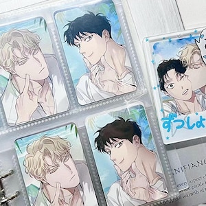 May include: A set of six illustrated cards featuring anime-style characters. The cards are printed on white cardstock and have a glossy finish. The characters are depicted in various poses and expressions. The cards are perfect for fans of anime and manga.