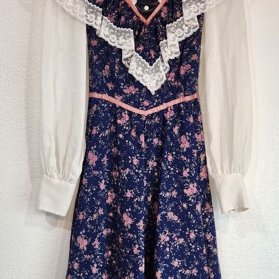 Gunne Sax Vintage Prairie Navy Blue Floral Dress … - image 3