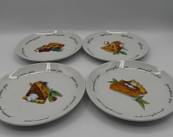Boston Warehouse Pie Dessert Plates Set of 4 Apple Pumpkin Pecan Cranberry 6.5”