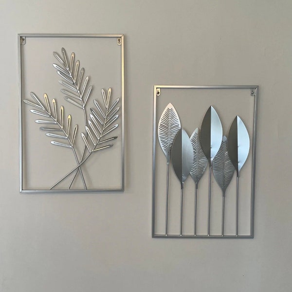 Sale! Stunning Metal Silver Wall Art Home Decor Hand Sprayed