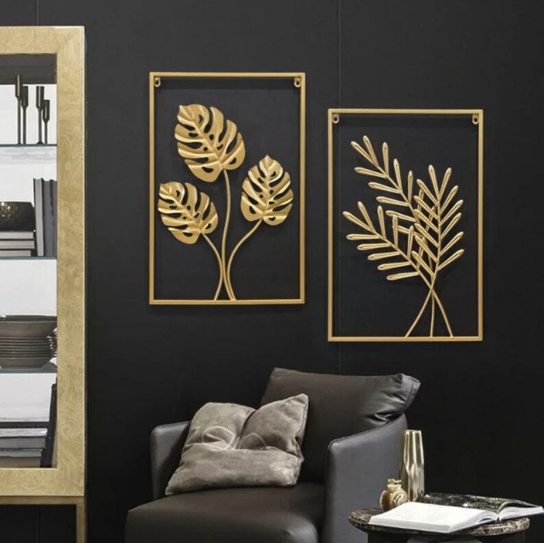 Sale Luxury Gold Leaf Wall Art Metal Hanging Sculpture Home Etsy UK