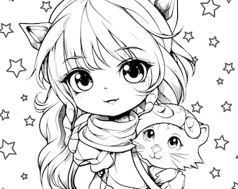 Anime coloring sheet- Adult coloring sheet- Anime color page