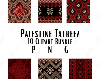 Palestinian Tatreez Seamless Designs Digital Clipart Bundle 10 PNG Files Instant Download Palestine Embroidery Patterns Unique PNG Files