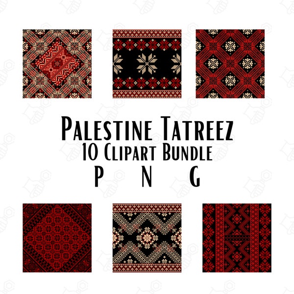 Palestinian Tatreez Seamless Designs Digital Clipart Bundle 10 PNG Files Instant Download Palestine Embroidery Patterns Unique PNG Files
