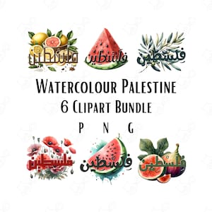 Aquarel Palestina 6 Clipart Bundel PNG-bestanden HD Aquarel Arabisch Schrijven Digitale Kunst Sublimatie Bestanden Muur Kunst Palestina png-bestanden