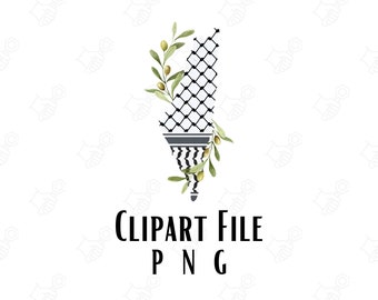 Palestine Map Keffiyeh Print Olive Branch Clipart File PNG Instant Download Transparent Clipart File Sublimation Files Printable Art