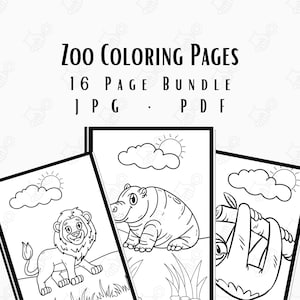 Zoo Theme Zoo Animals Coloring Page Bundle Digital Colouring Pages 16 Pages JPG PDF Instant Download Classroom Supply Birthday Party Zoo