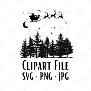 Weihnachten Nacht SVG, Weihnachtsmann Schlitten SVG, Schneemann SVG Szene, Rentier Silhouette, Sternenwald SVG, Kiefer Bäume, Weihnachtsmann Silhouette svg png jpg