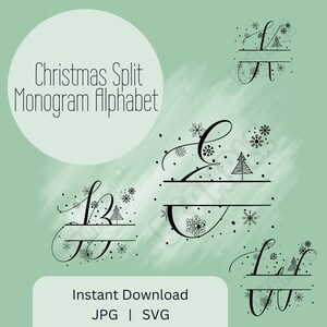 Christmas Split Monogram Alphabet SVG, PNG, Split Monogram Frame Alphabet, Cut File for Cricut, Silhouette, 26 Individual Svg Png