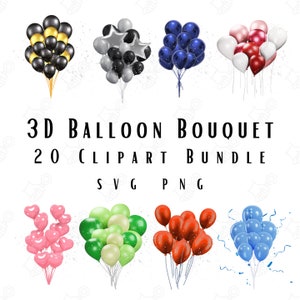 3D Ballon Blumenstrauß Clipart Bundle | Luftballons svg png | Luftballons 3D Vektor Bilder | Geschlecht enthüllen Geburtstag Ballon Art Bundle | Cricut Design