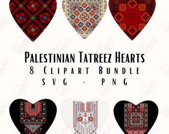 Palestinian Tatreez Hearts Svg Png 8 Clipart Bundle Instant Download Cricut Designs Wall Art Home Decor Digital Stickers Svg Png Palestinian