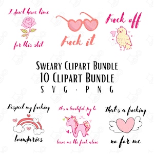 Sweary Pink Clipart Bundle 10 SVG Png Instant Download Cricut Designs Digital Sticker Bilder Vektor Dateien svg png Wand Kunst Schimpfwörter