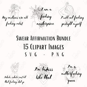 Schwören Affirmationen SVG PNG Bundle 15 Clipart Vektor-Bilder Selbstliebe schwören Affirmationen Erwachsene Designs Linie Kunst Blumenfrauen-Mädchen Selbstliebe