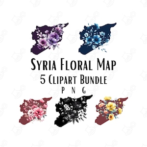 Syrien Blumen Karte 5 Clipart Bundle PNG Sofortiger Download digitales Bild Bundle syrische Karte Aquarell Blumen Transferdateien Tshirt Becher Wandkunst