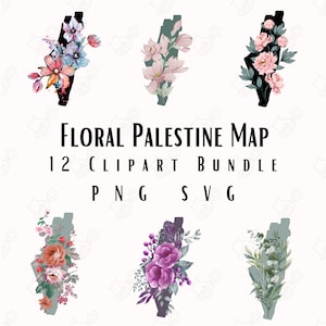 Lot de 12 cartes florales de Palestine – 12 cliparts PNG et SVG pour Cricut, sublimation, imprimables