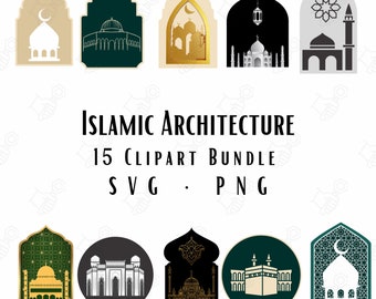 Islamic Architecture Clipart Bundle SVG PNG, Islamic Designs SVG Instant Download, sublimation file for Cricut, digital images islamic