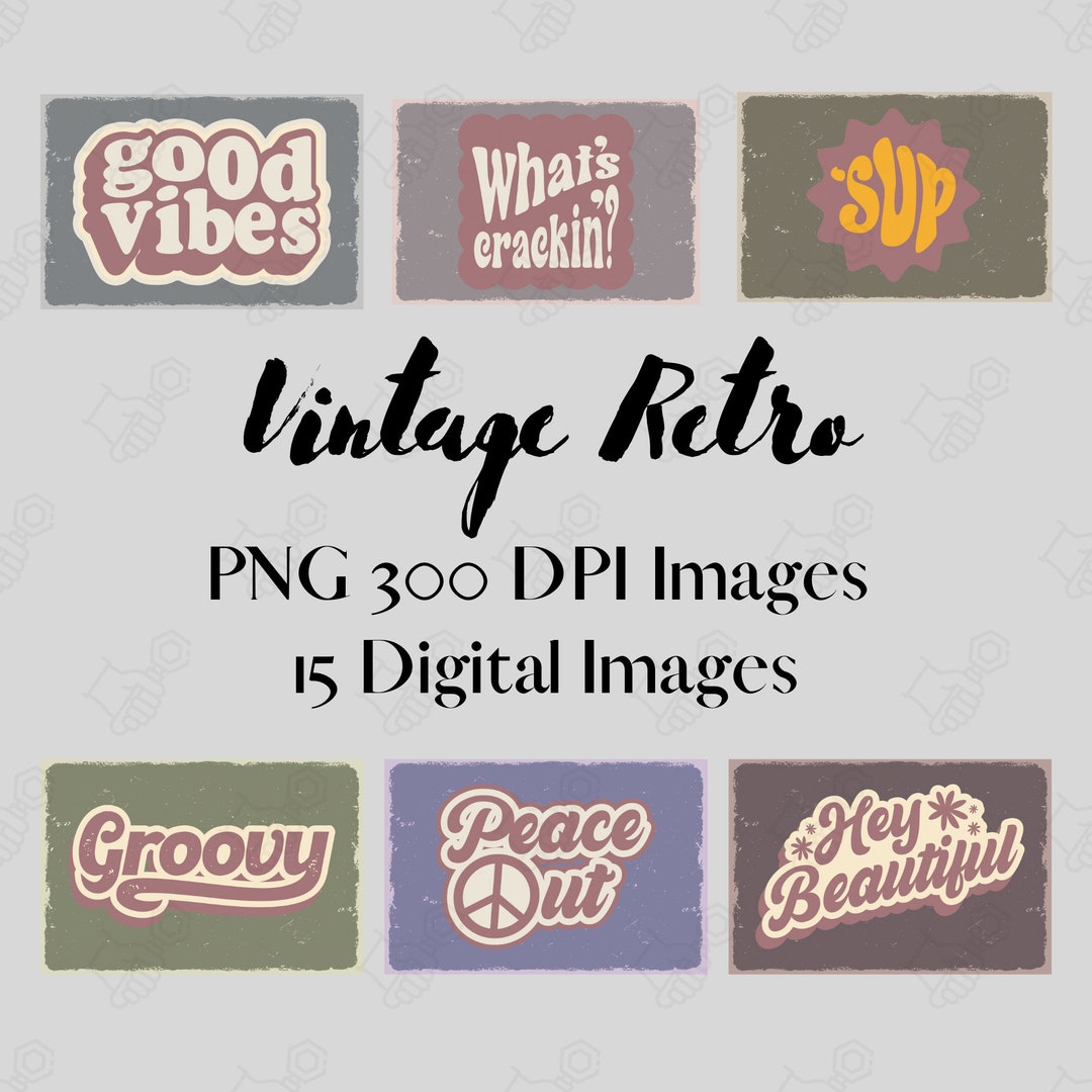 Vintage Retro Phrases Digital Clipart 15 PNG Bundle Instant Etsy