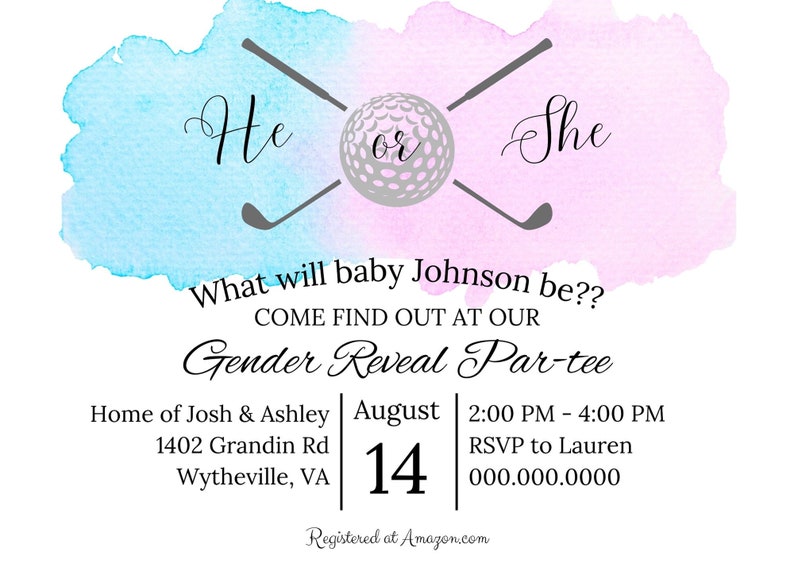 Golf Gender Reveal Party Golf Partee Invitation He or She Etsy