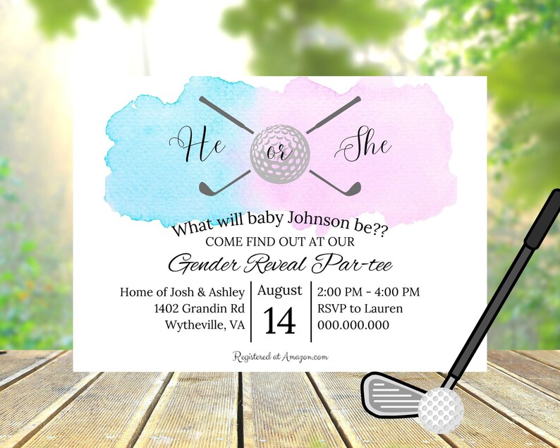 Golf Gender Reveal Party Invitation Golf Partee Baby Etsy