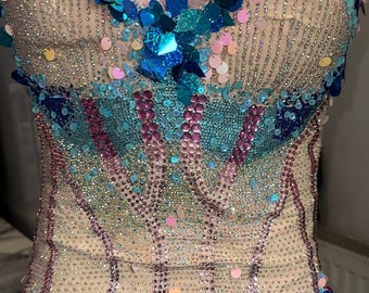 Fully rhinestoned Lover inspired bodysuit