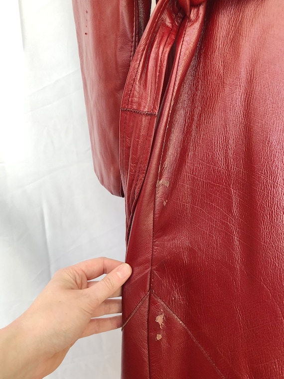 70s Red Leather Trench - image 6