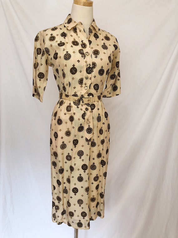 1940s Compass Print Shirtwaist Dress - image 2
