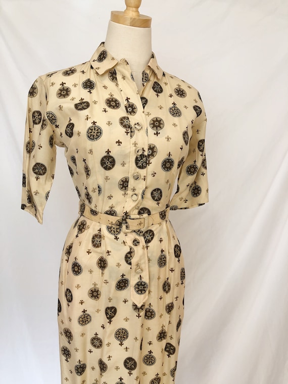 1940s Compass Print Shirtwaist Dress - image 1