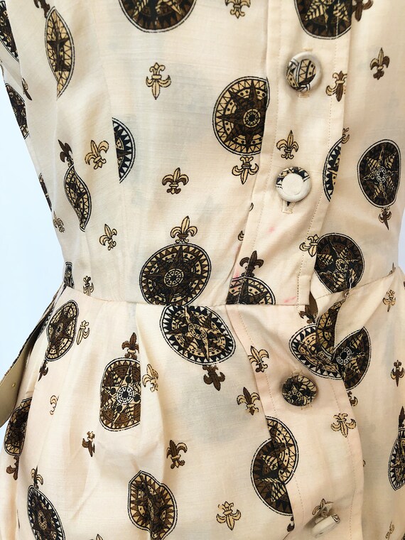 1940s Compass Print Shirtwaist Dress - image 4