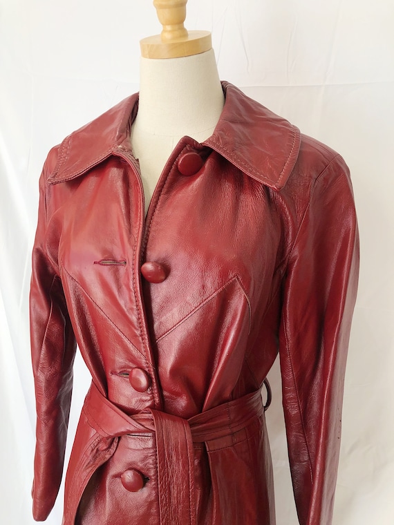 70s Red Leather Trench - image 1