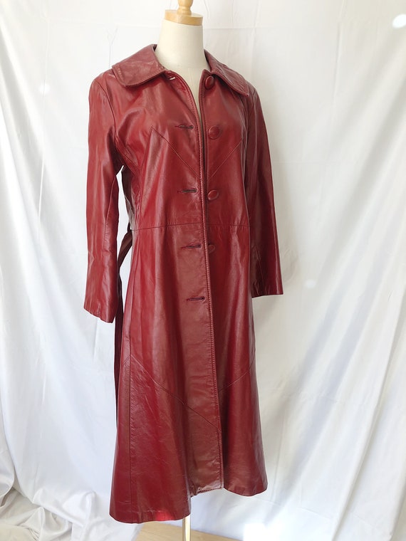 70s Red Leather Trench - image 4