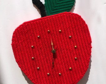 Vintage Needlepoint Apple Clock