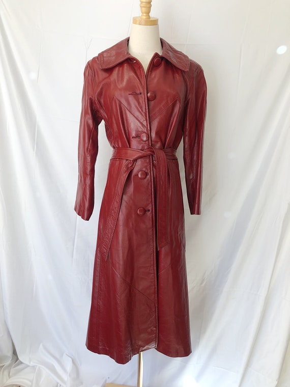 70s Red Leather Trench - image 3