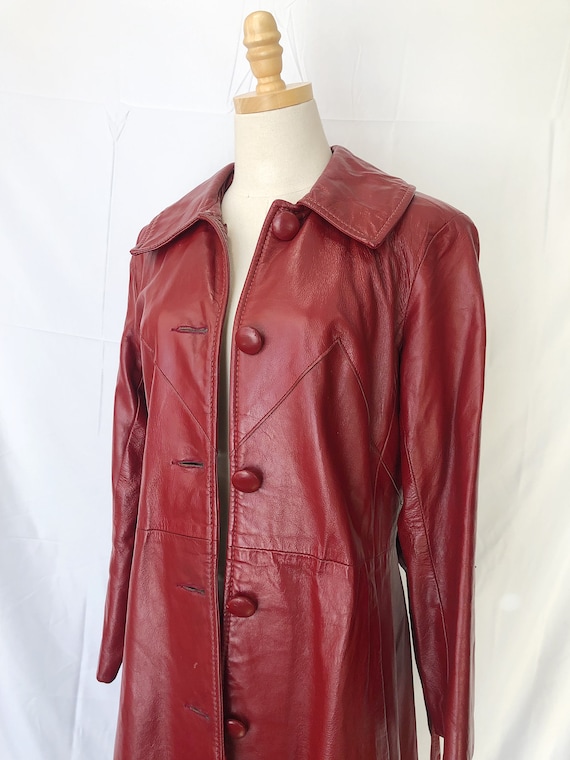 70s Red Leather Trench - image 2