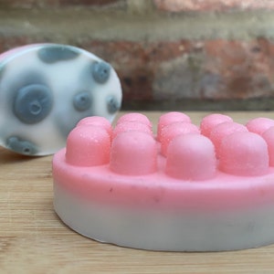 Large COW PRINT massaging soap bar - Cherry & Vanilla scented - White, black, and pink - Great gift!