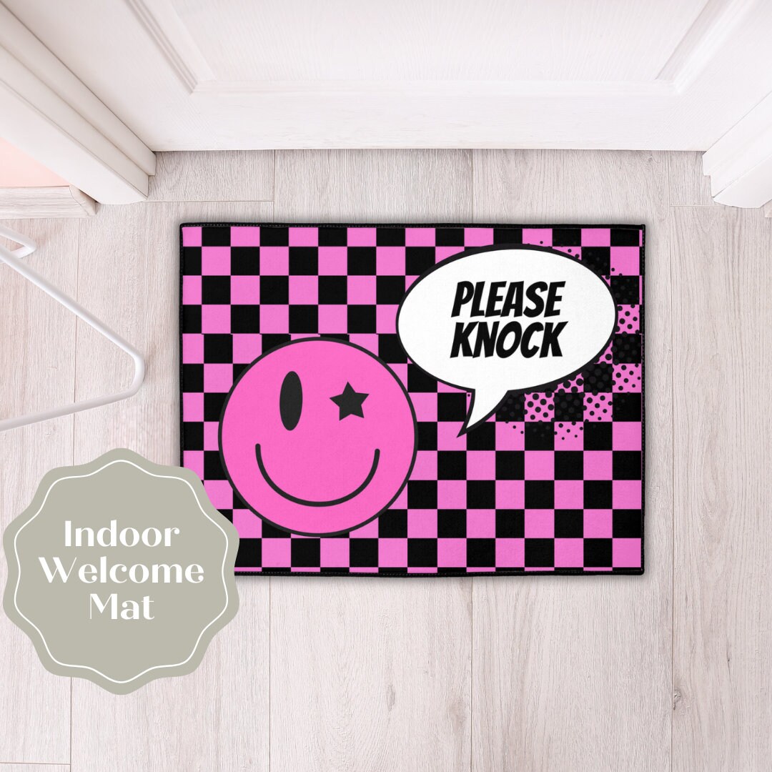 Kids Room Rug, Pink & Black Checkered Kids Room Welcome Mat | Kids Room Decor, Kids Room Decor Girls, Cool Room Decor, New Home Gift