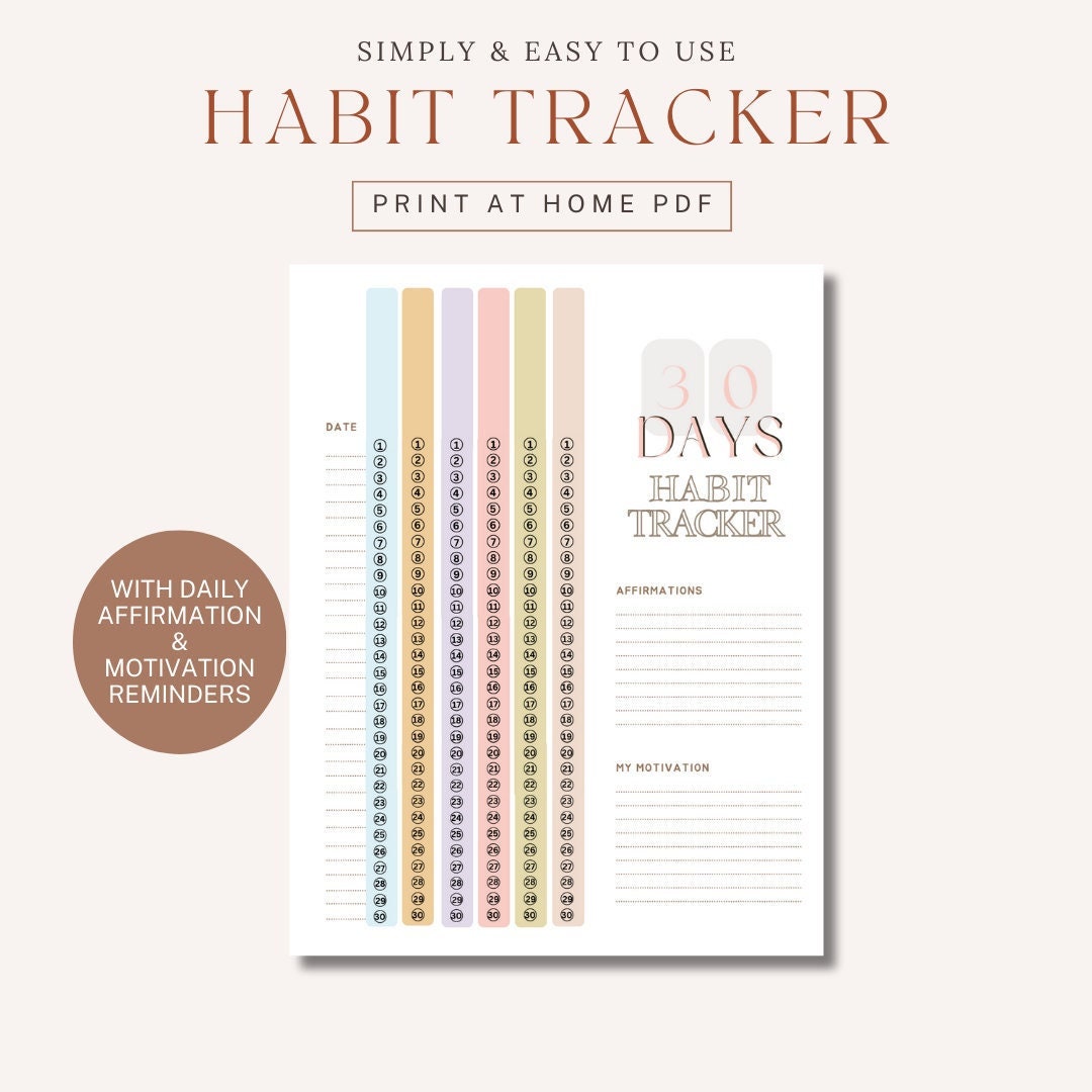 Habit Tracker, 30 Day Challenge Tracker, Wellness Tracker, Simple Habit ...