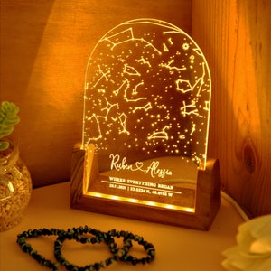 Cadeau voor haar, gepersonaliseerde sterrenbeeldgrafieklamp op maat slaapkamer nachtlampje voor koppels MOM DAD LOVE Family Memorial Day verjaardagscadeau afbeelding 4