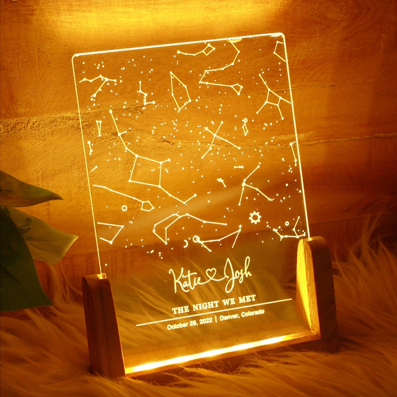 Cadeau voor haar, gepersonaliseerde sterrenbeeldgrafieklamp op maat slaapkamer nachtlampje voor koppels MOM DAD LOVE Family Memorial Day verjaardagscadeau Rectangle