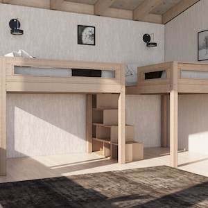 Space-Saving Twin Bunk Bed with Built-in Stair Storage - DIY Woodworking Plans & Animated Guide (Twin Size)