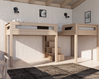Space-Saving Twin Bunk Bed with Built-in Stair Storage - DIY Woodworking Plans & Animated Guide (Twin Size)