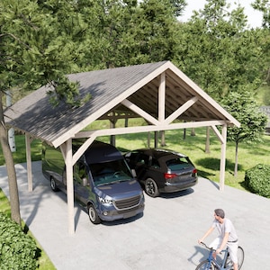 Title: Wooden Gable Carport Plan 24x32 ft - DIY Project with Animation