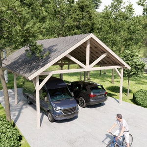 Wooden Gable Carport Plan 24x32 ft - DIY Project with Animation